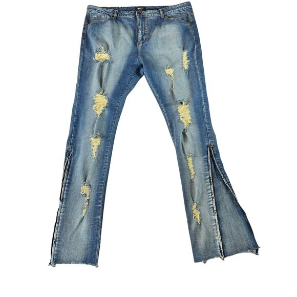 Nova Men Y2K Rockabilly Distressed Stacked Flare Jeans Zip Hem Size 40 - Picture 1 of 5